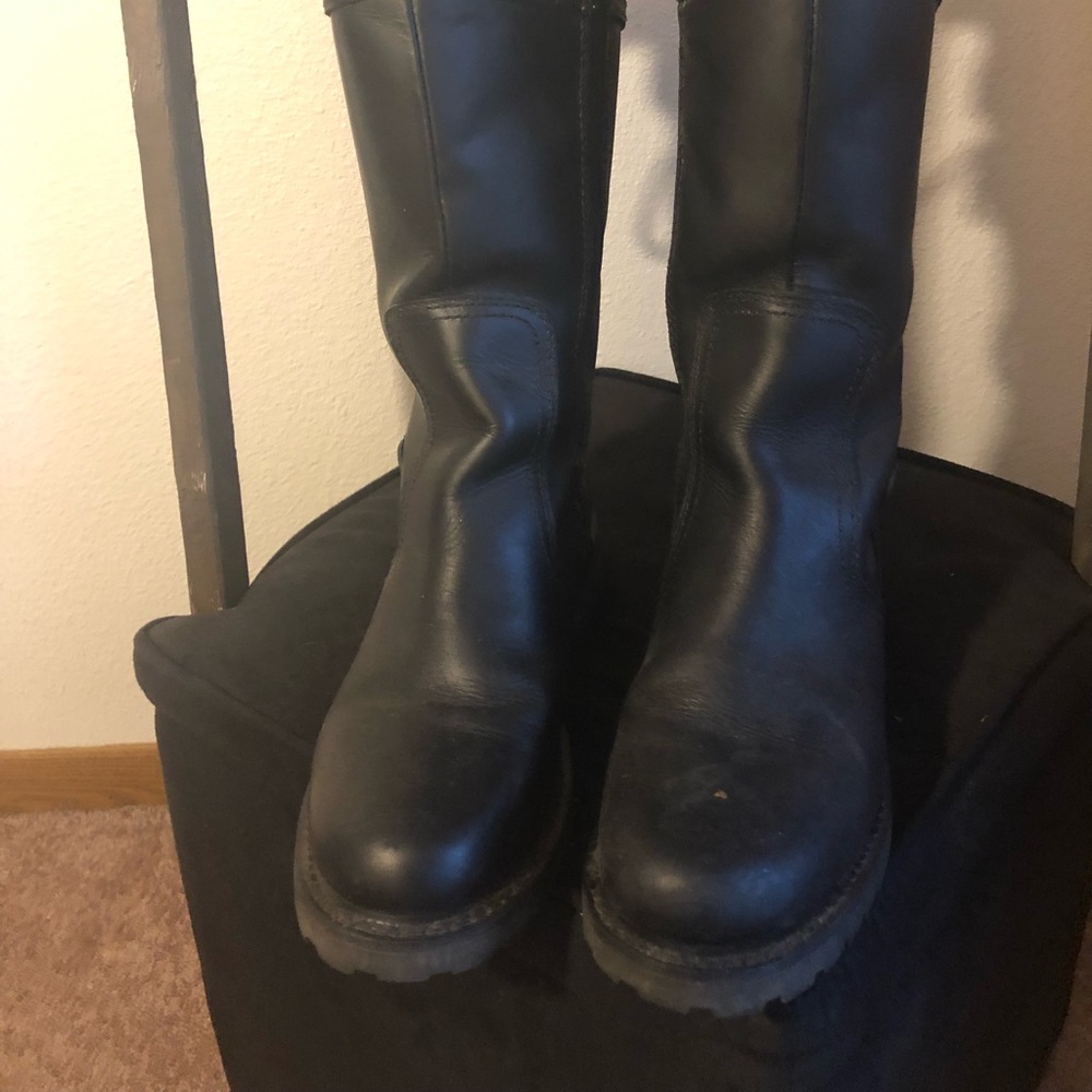 HARLEY DAVIDSON Black Lace Up Back Combat Boots